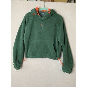Outdoor Voices Green Fleece Half‑Zip Hoodie with Orange Accents